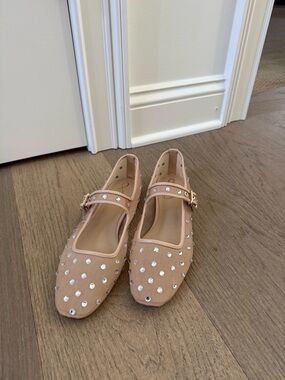 Sam Edelman Michaela Shine Mary Jane Flats Nude Mesh Rhinestone Size 8.5